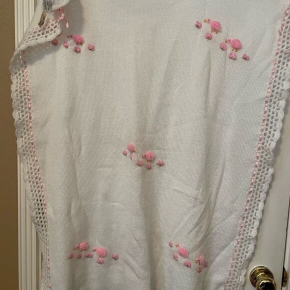 Nordstrom Made in Italy Handmade White and Pink Acrylic Baby Blanket 32x38 - Picture 12 of 16